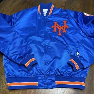 Vintage 1990s New York Mets MLB Starter Satin Bomber Jacket Men's Large EUC